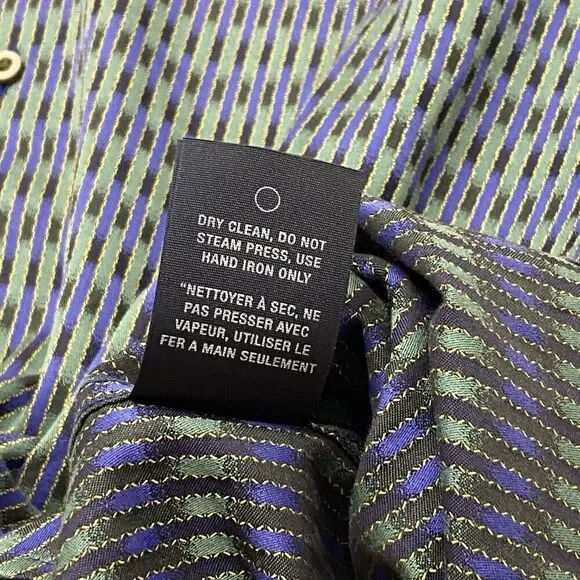 Robert Graham Men's 2XL Flip Cuff Blue Green Striped Geometric Dress Shirt - Picture 11 of 13